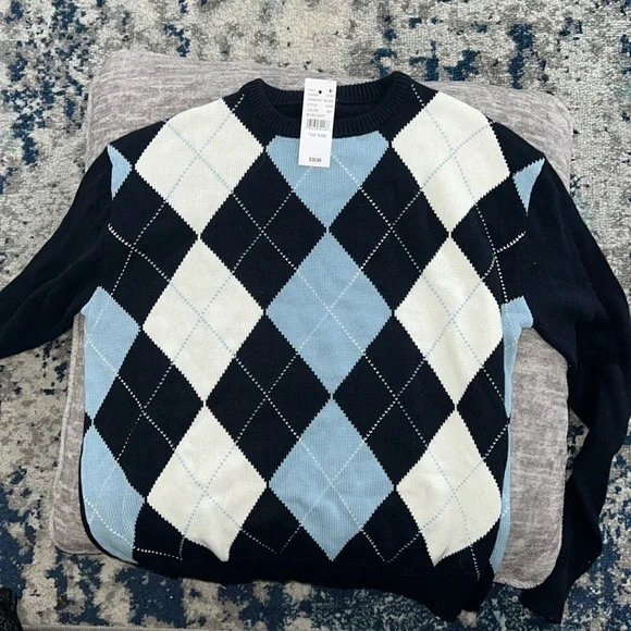 PacSun Sweaters Navy Blue Baby Blue And White Womens Argyle